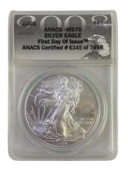 2008 ANACS Graded MS 70 American Silver Eagle 1 oz. Fine Silver Dollar