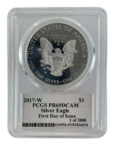 2017 W First Day Issue US Mint American Eagle .999 Fine Silver PCGS PR69DCAM 1 of 2000