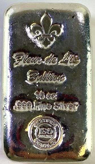 Fleur de Lis 10oz .999 Fine Silver Ingot/Bar