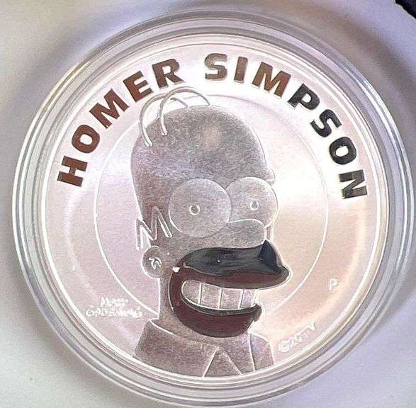 2022 Tuvalu Homer Simpson 1 oz .9999 Fine Silver Round Proof Like  in Cap