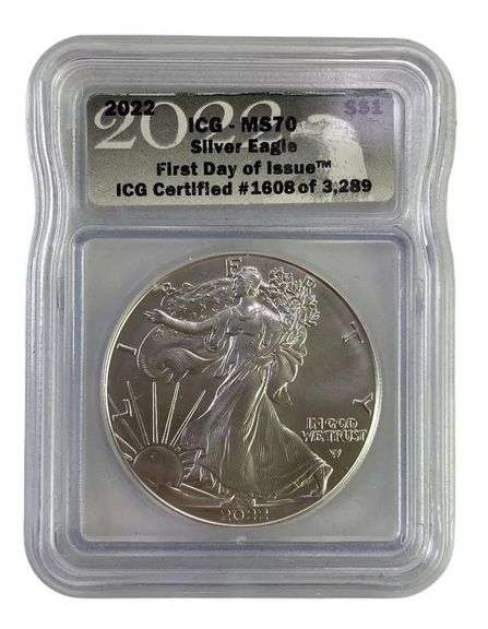 2022 ICG Graded MS 70 American Silver Eagle 1 oz. Fine Silver Dollar