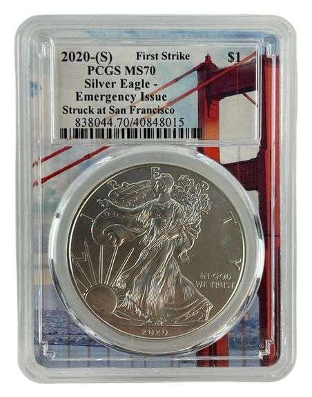 2020 S US Mint Silver American Eagle .999 Fine Silver PCGS MS70 Emergency Issue