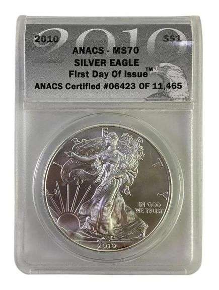 2010 ANACS Graded MS 70 American Silver Eagle 1 oz. Fine Silver Dollar