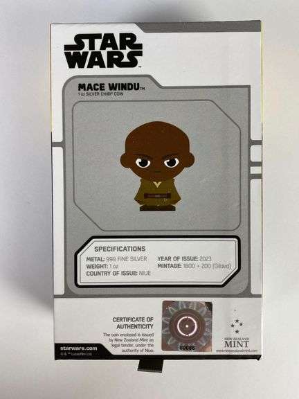 2023 $2 Star Wars Mace Windu 1 oz .999 Fine Silver Chibi Coin