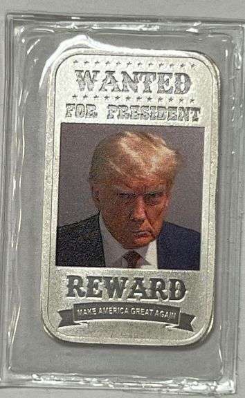 Limited Edition Donald Trump Mug Shot Wanted for President .999 Fine 1 Oz Silver Bar
