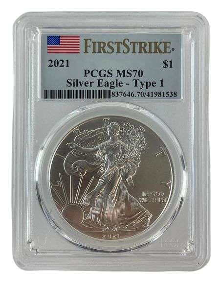 2021 US Mint Silver American Eagle .999 Fine Silver PCGS MS70 Type 1