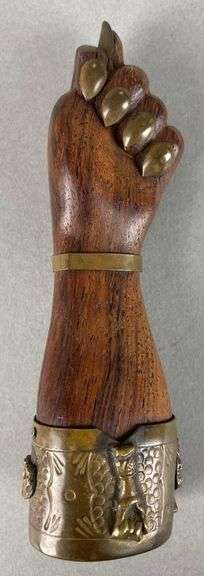Brass and Carved Wood Figa Fist Sculpture