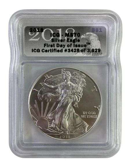 2018 ICG Graded MS 70 American Silver Eagle 1 oz. Fine Silver Dollar