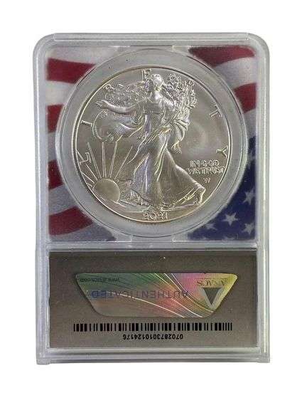 2021 ANACS Graded MS 70 American Silver Eagle 1 oz. Fine Silver Dollar