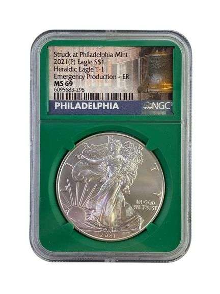 2021-P NGC Graded MS 69 American Silver Eagle 1 oz. Fine Silver Dollar Struck at Philadelphia Mint