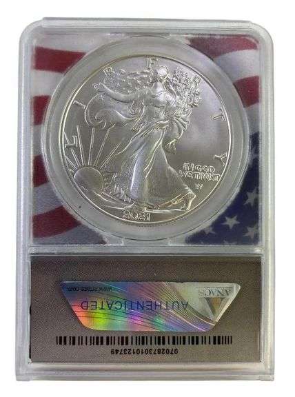2021 ANACS Graded MS 70 American Silver Eagle 1 oz. Fine Silver Dollar