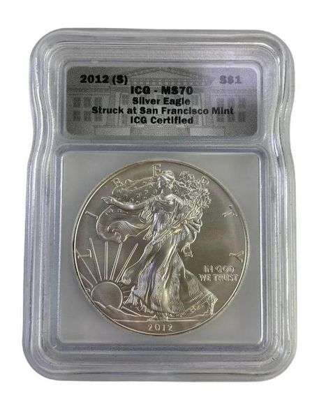 2012-S ICG Graded MS 70 American Silver Eagle 1 oz. Fine Silver Dollar Struck at San Francisco Mint