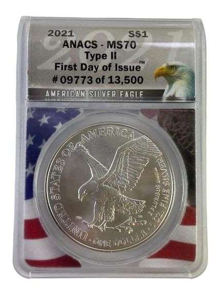 2021 ANACS Graded MS 70 American Silver Eagle 1 oz. Fine Silver Dollar