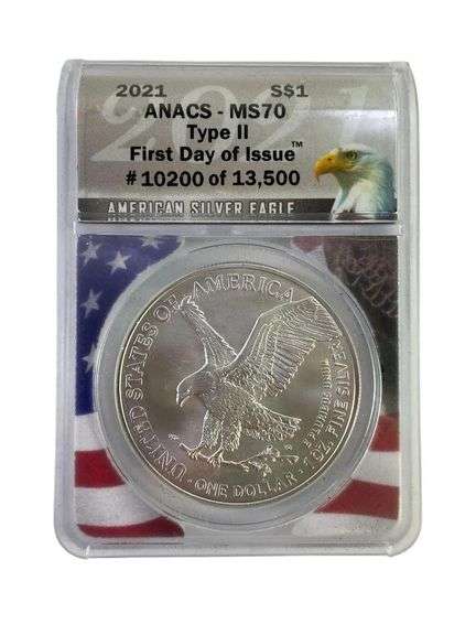 2021 ANACS Graded MS 70 American Silver Eagle 1 oz. Fine Silver Dollar