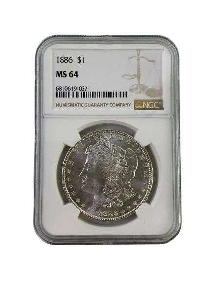 1886 NGC Graded MS 64 US Morgan Silver Dollar