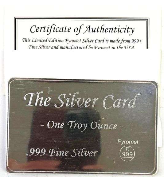 Super Cool "The Silver Card" 1 oz .999 Fine Silver Bar Credit Card Size in sleeve with COA
