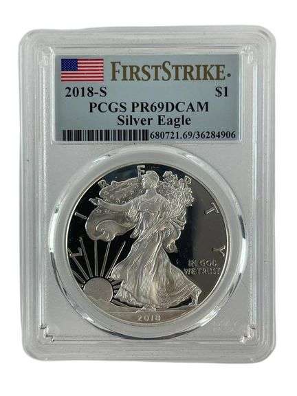 2018 S US Mint American Eagle .999 Fine Silver PCGS PR69DCAM
