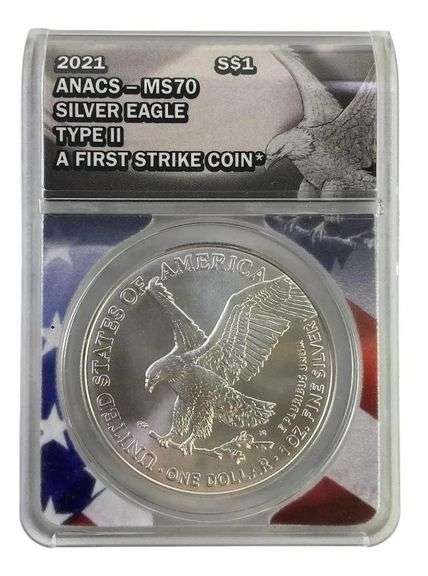 2021 ANACS Graded MS 70 American Silver Eagle 1 oz. Fine Silver Dollar