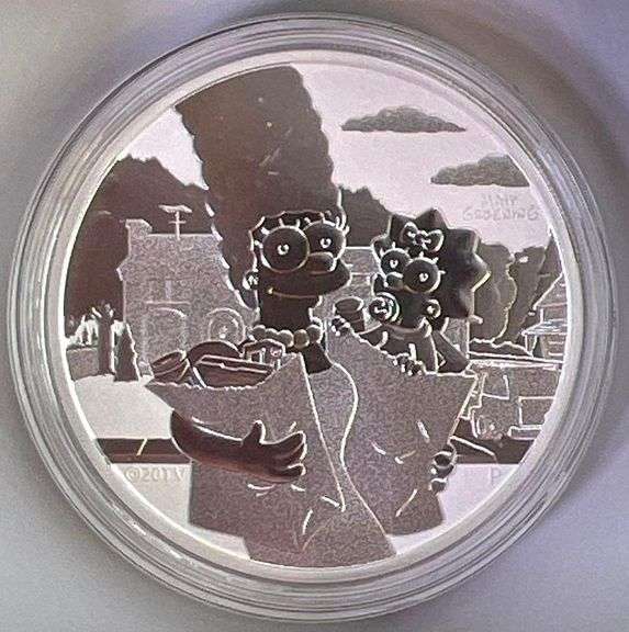 2021 Tuvalu Marge and Maggie Simpson 1 oz .9999 Fine Silver Round Proof Like  in Cap