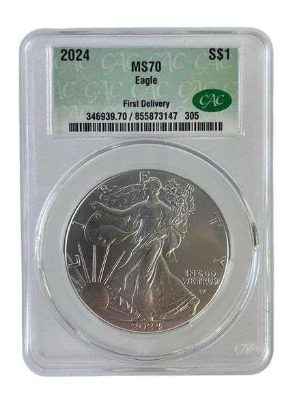 2024 First Delivery US Mint American Eagle .999 Fine Silver CAC MS70