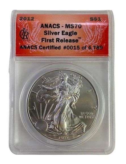 2012 ANACS Graded MS 70 American Silver Eagle 1 oz. Fine Silver Dollar
