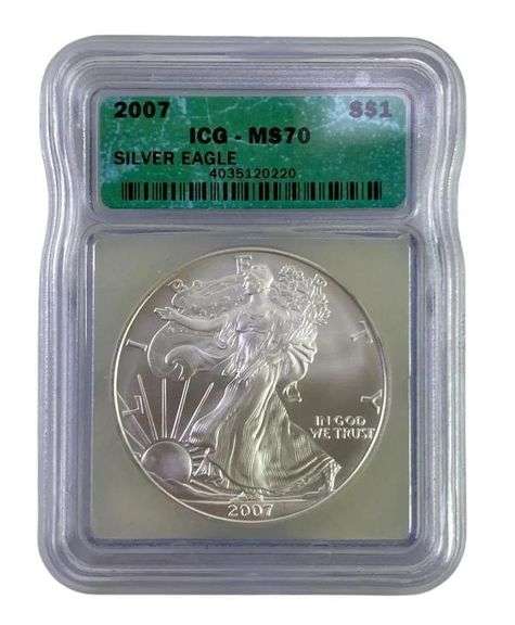 2007 ICG Graded MS 70 American Silver Eagle 1 oz. Fine Silver Dollar
