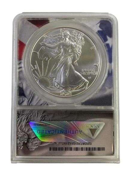 2021 ANACS Graded MS 70 American Silver Eagle 1 oz. Fine Silver Dollar