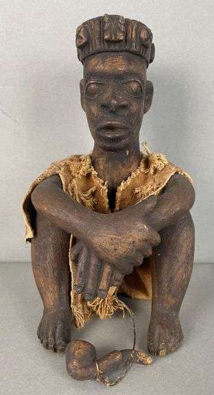 African Wood Carving of Man with a Pipe