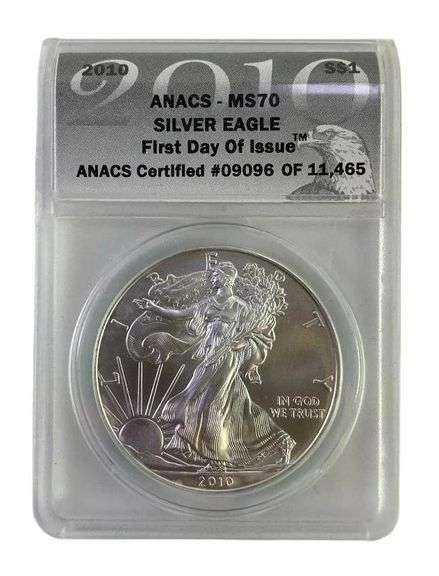 2010 ANACS Graded MS 70 American Silver Eagle 1 oz. Fine Silver Dollar
