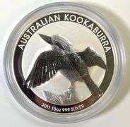RARE 2011 Australia Kookaburra 10 oz .999 Fine Silver Round in Cap