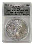 2013-S ANACS Graded MS 70 American Silver Eagle 1 oz. Fine Silver Dollar Struck at San Francisco Min