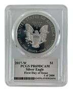 2017 W First Day Issue US Mint American Eagle .999 Fine Silver PCGS PR69DCAM 1 of 2000