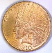 1910-D $10 US Eagle Indian Head Gold Coin