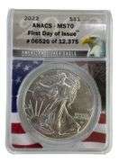 2022 ANACS Graded MS 70 American Silver Eagle 1 oz. Fine Silver Dollar