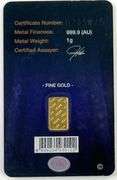IGR 1 Gram .9999 Fine Gold Bar Carded Assay