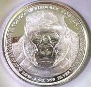 2016 Republic of Congo Prooflike Silverback Gorilla 1 oz .999 Fine Silver Ruund