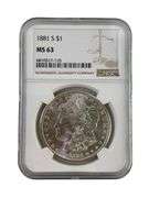 1881-S NGC Graded MS 63 US Morgan Silver Dollar