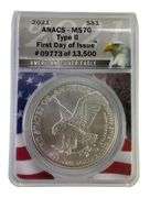 2021 ANACS Graded MS 70 American Silver Eagle 1 oz. Fine Silver Dollar