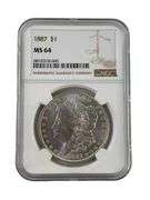 1887 NGC Graded MS 64 US Morgan Silver Dollar