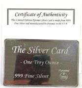 Super Cool "The Silver Card" 1 oz .999 Fine Silver Bar Credit Card Size in sleeve with COA