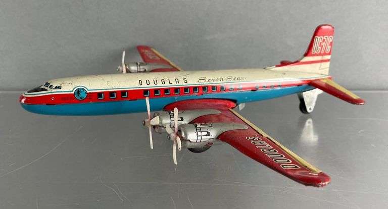 Vintage Japanese Douglas Seven Seas DC-7C Friction Tin Litho Airplane ...