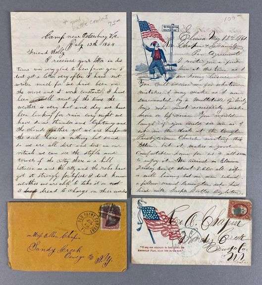 Union Current Letters Group of 4 1861 and 1864 Union Civil War Letters and Envelopes ...