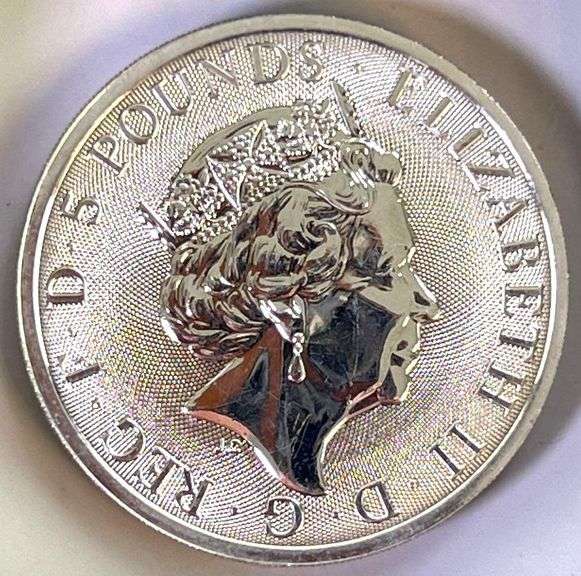 2021 Queen's Beast White Greyhound of Richmond  2 oz .9999 Fine High Relief Silver Coin