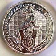 2021 Queen's Beast White Greyhound of Richmond  2 oz .9999 Fine High Relief Silver Coin