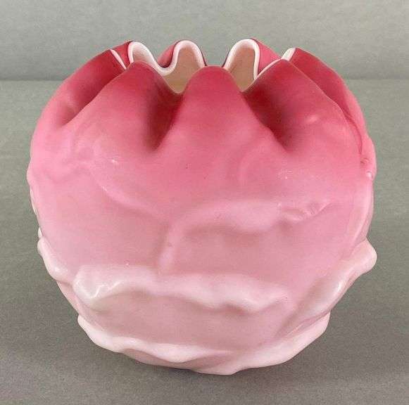 Pink Ruffle Rim Pink Ombre Satin Glass Ruffle Rim Rose Bowl - Matthew Bullock Auctioneers