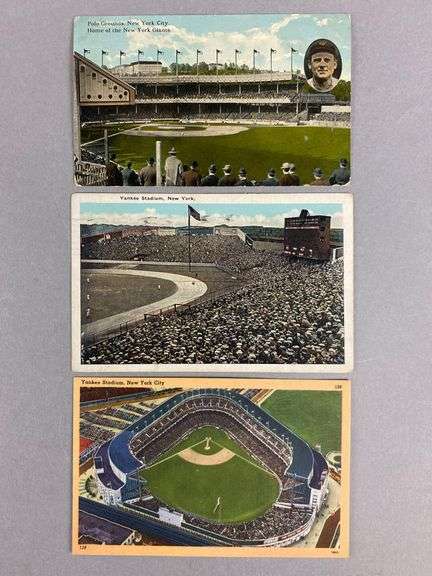 3 - 1920s -50s New York Yankees and New York Giants Stadium Postcards
