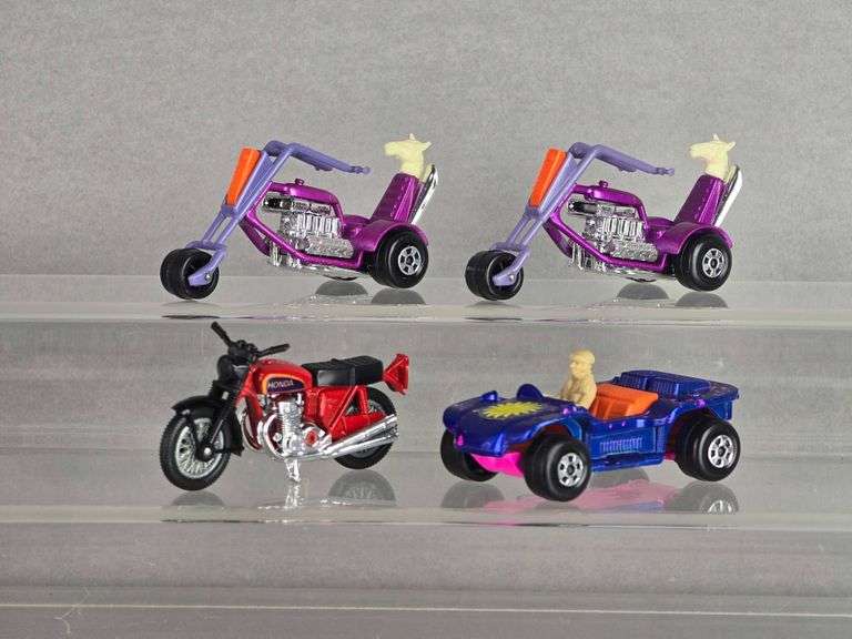 Group of 4 Matchbox No. 38, 18 and 47 Die-Cast Motorcycles and Car