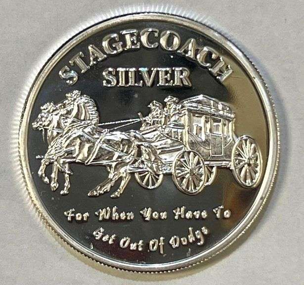 Super Cool Stagecoach Silver 1oz .999 Fine Silver Round with 1/4 oz Divisible