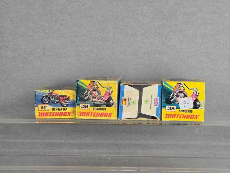 Group of 4 Matchbox No. 38, 18 and 47 Die-Cast Motorcycles and Car