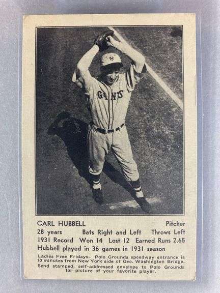 1932 Carl Hubbell New York Giants Schedule Postcard